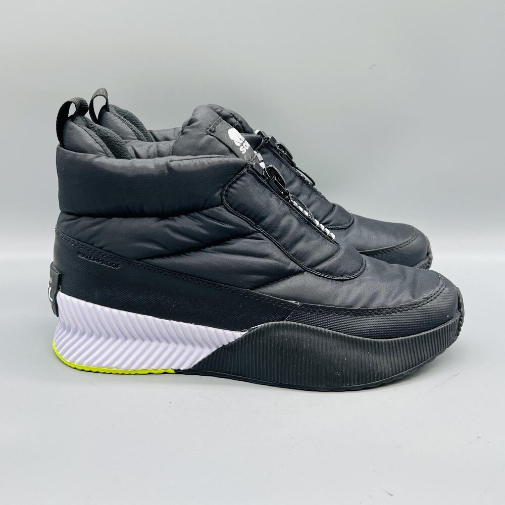 Sorel Boots Womens 9 Black Nylon Waterproof Out N About III Puffy Zip Shoes